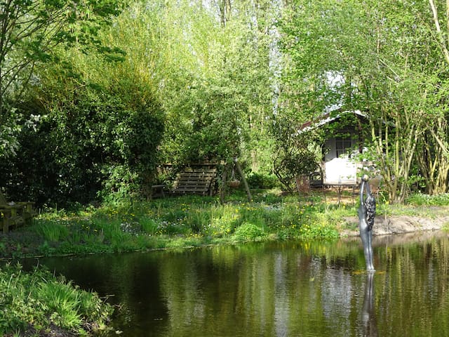 Trekkershut in bosrijke omgeving op terrein