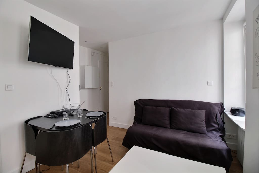 Living room with sofa bed which can accommodate one person.