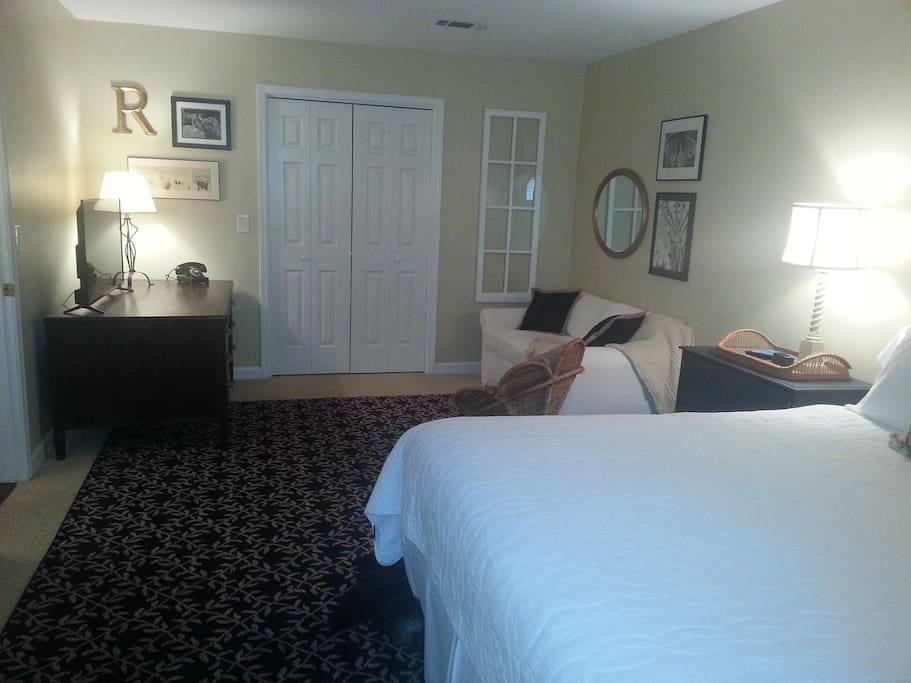 Spacious room with sitting area.