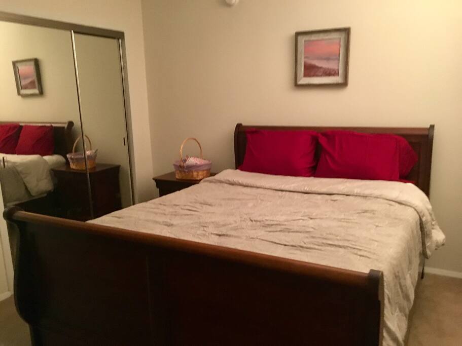 Gorgeous large sleigh bed with memory foam mattress