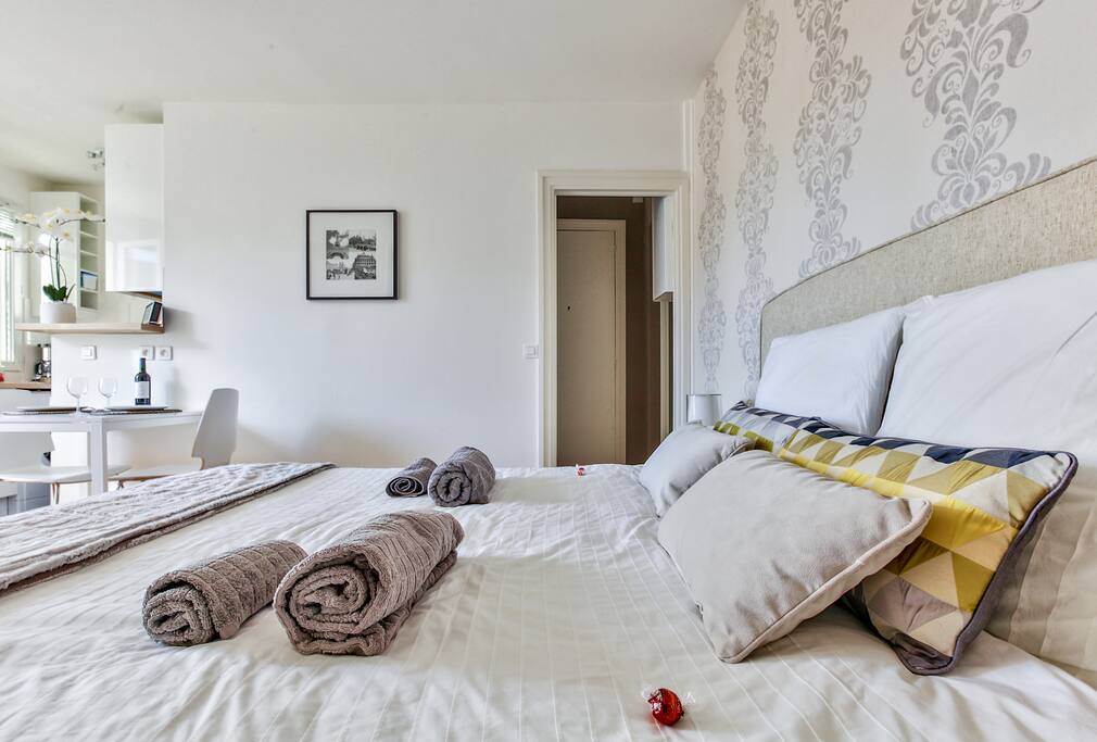 The bedroom is very sunny