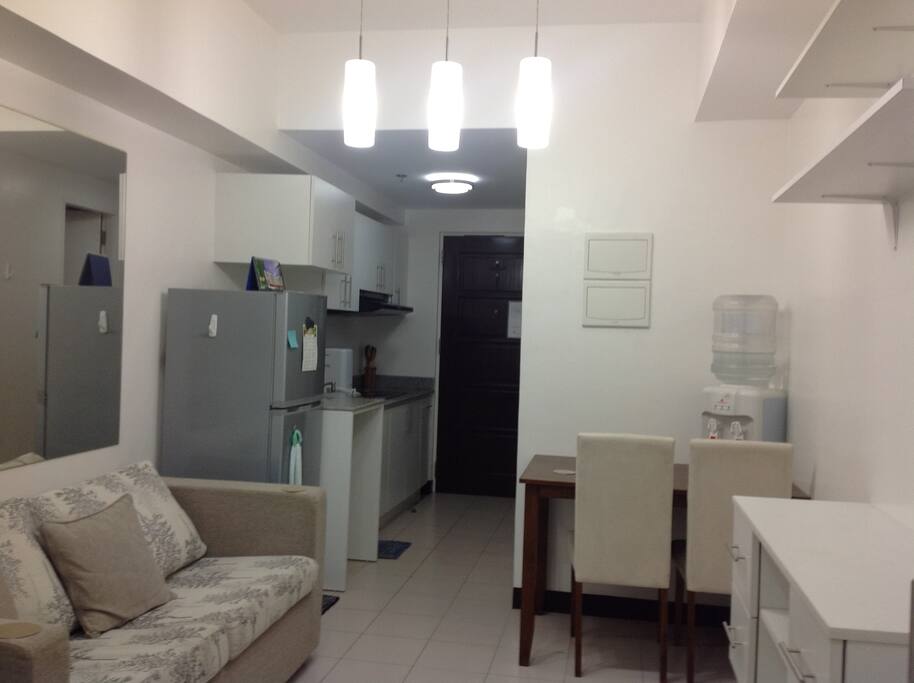 Living area and the kitchen