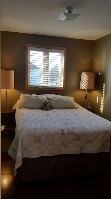 Cozy bedroom. Queen size bed. Available space in closet and dresser.