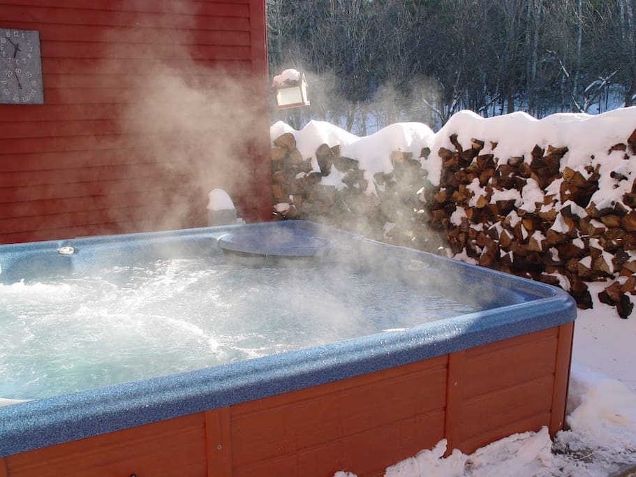 Soak under the stars in the hot tub on the back patio!