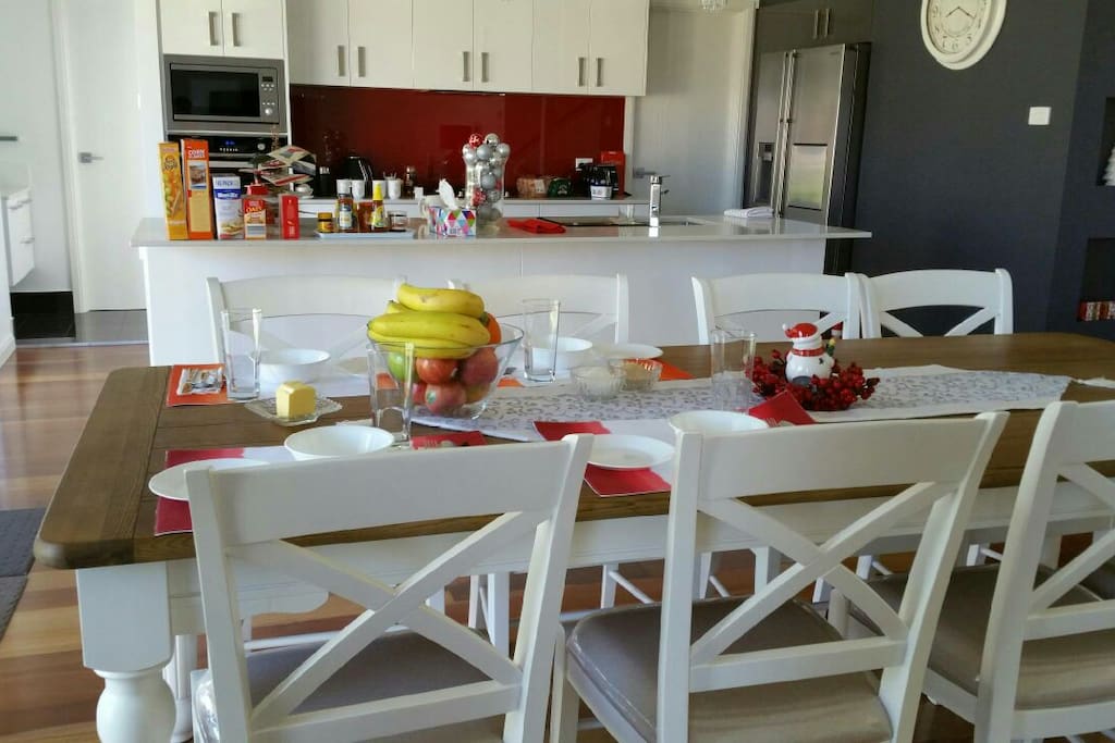 Dining table and kitchen