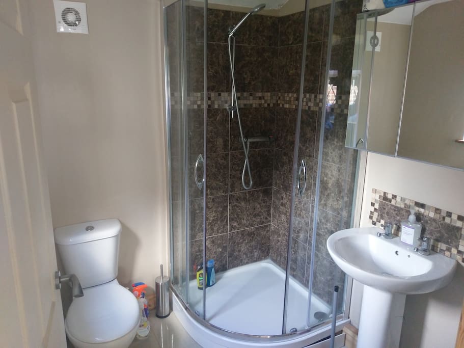 One of the two bathrooms with power shower.