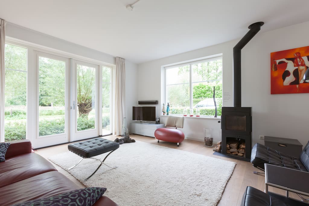 Spacious living room with fire place