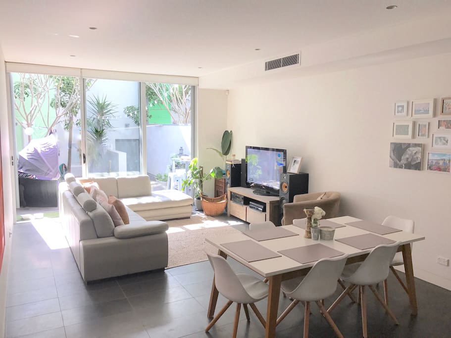 Open plan living and dining room.