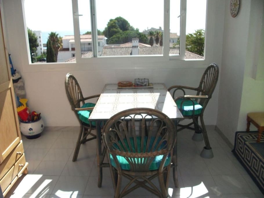 Dining table with sea views