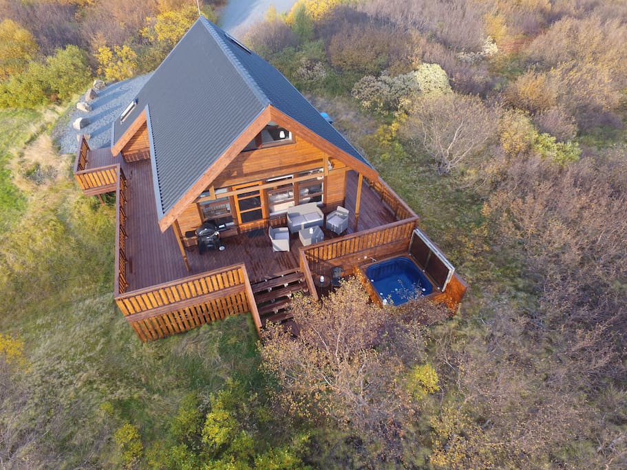 Brekkugisting Villa, picture taken with a drone