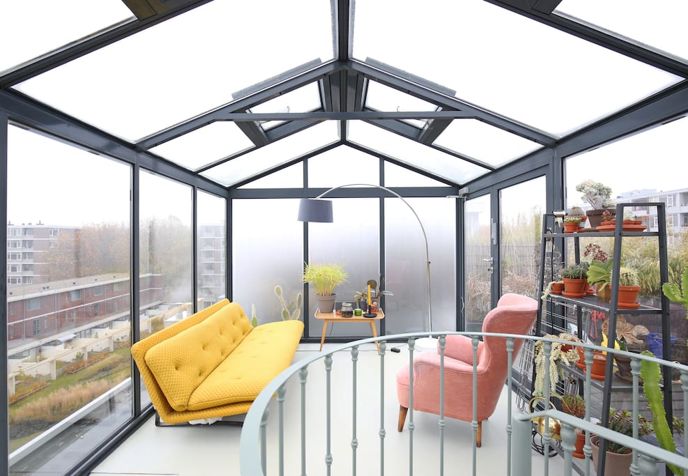 The greenhouse that is like our second living room, a great place to hang out whether it's rainy or sunny out.