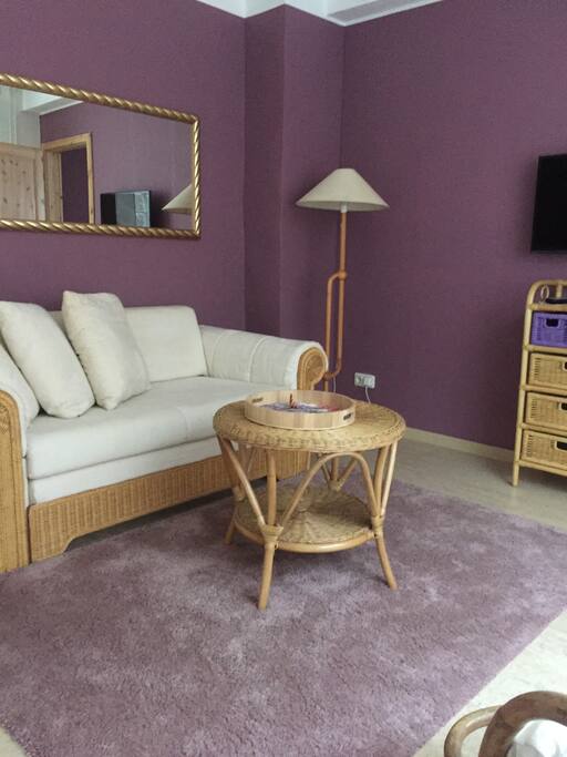 Blick in das Wohnzimmer - diese Couch kann man ausziehen