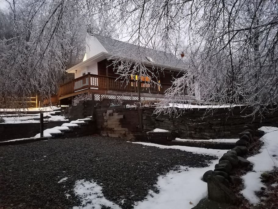 Under a layer of ice and snow.