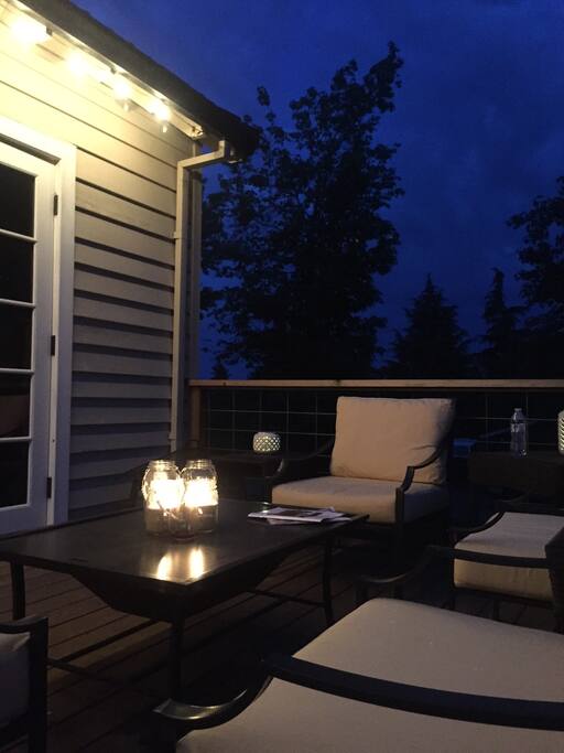 On the back deck of Ariniello Vineyard on a calm beautiful summer evening