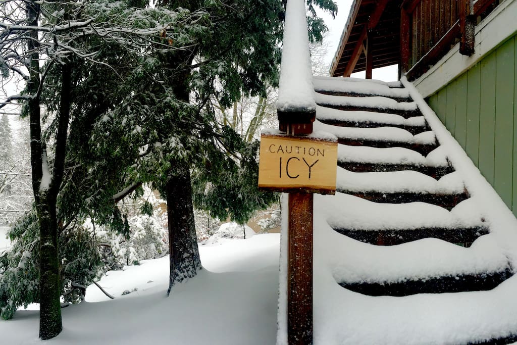 Watch out, the wooden stairs can get really icy - I'd recommend walking up the cement stairs on the side of the house.