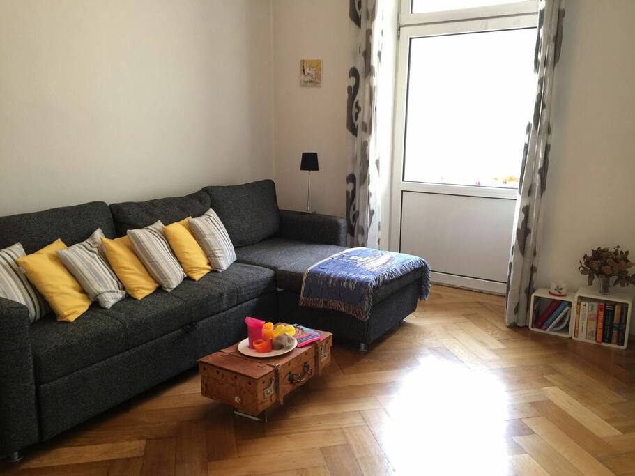 living room with balcony