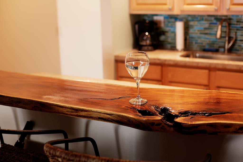 Enjoy yourself at our custom made driftwood breakfast bar.