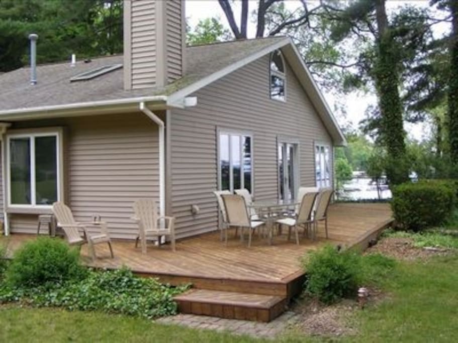 Spacious deck overlooking the South Lake Leelanau