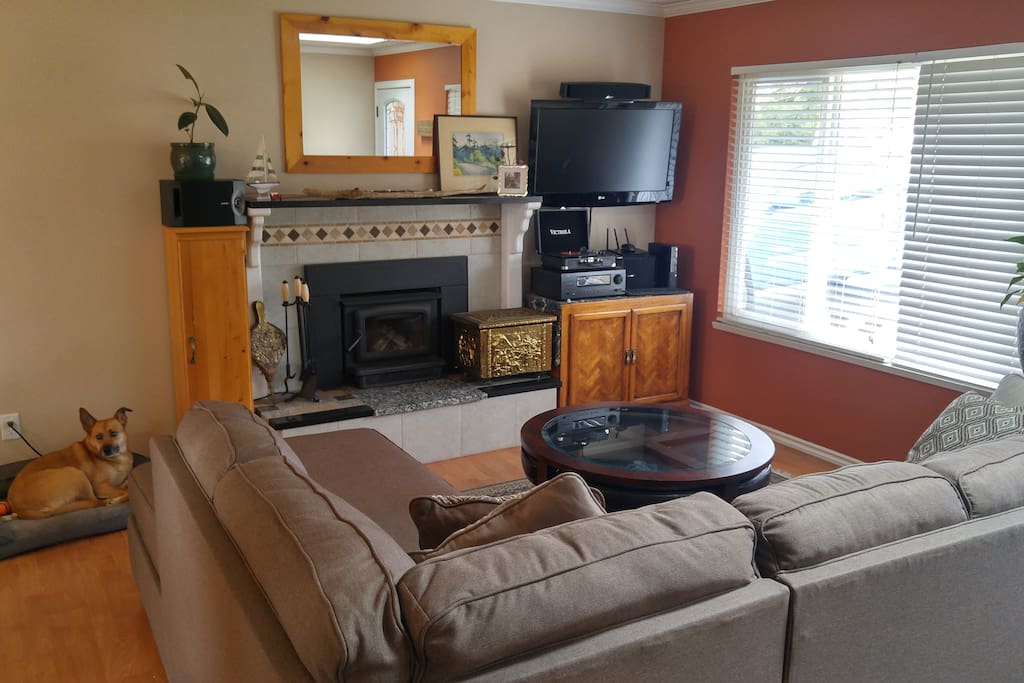 Relax on the sectional while enjoying a fire in the wood burning fireplace or watching some Netflix.