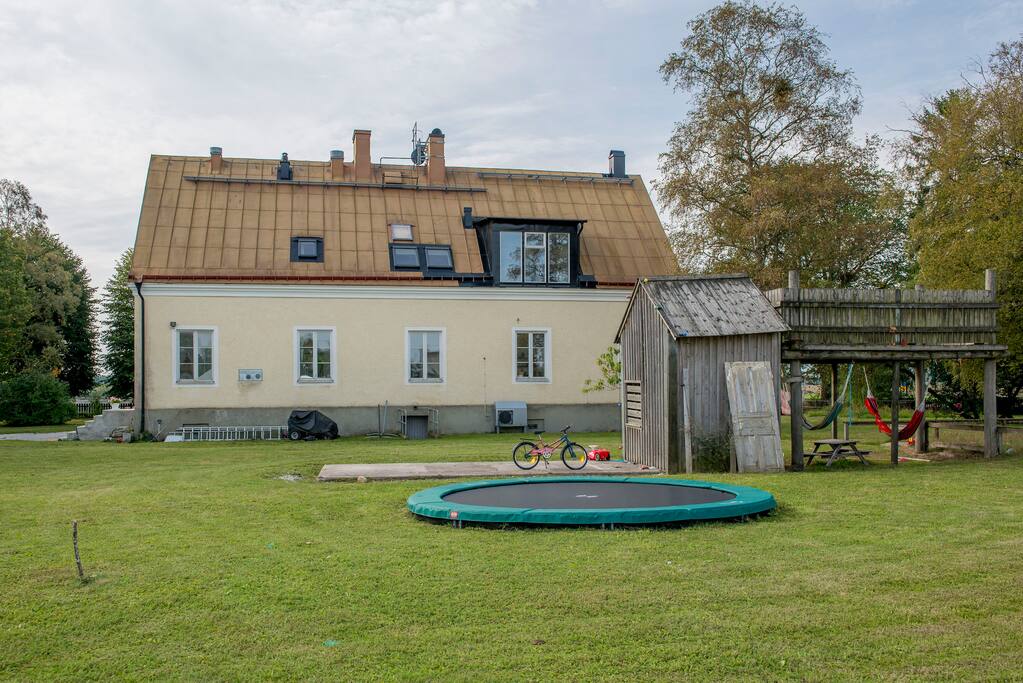 Large playground with trampoline.