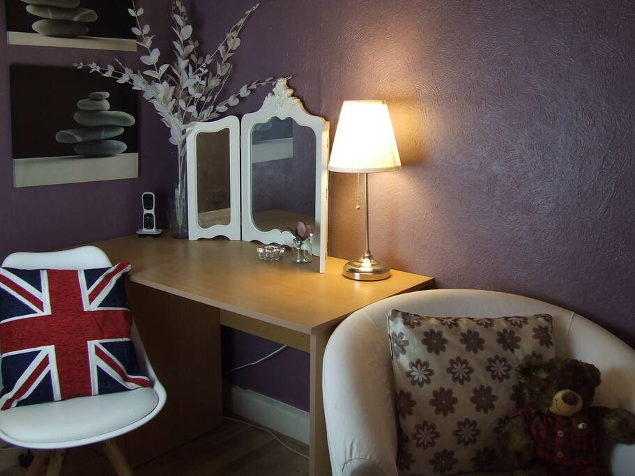 The Bedroom - Chair 1 at the dressing table, chair 2 is a club chair so you can lounge in comfort.