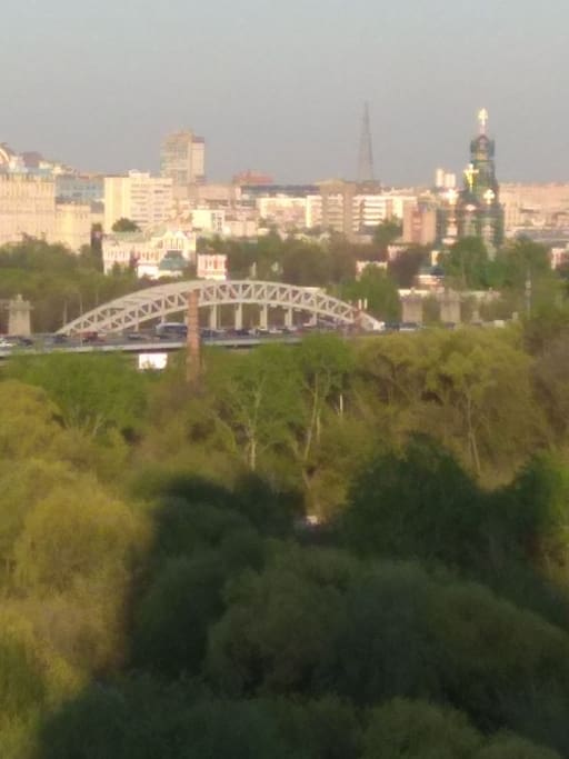 Вид на мост через реку Москва и Новодевичий монастырь