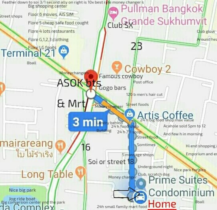 Usfull map some cool things near us walking distance to asok bts and MRT cross hear