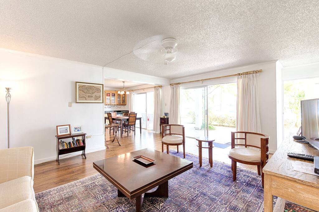 Living room facing the bay with fabulous waterfront views