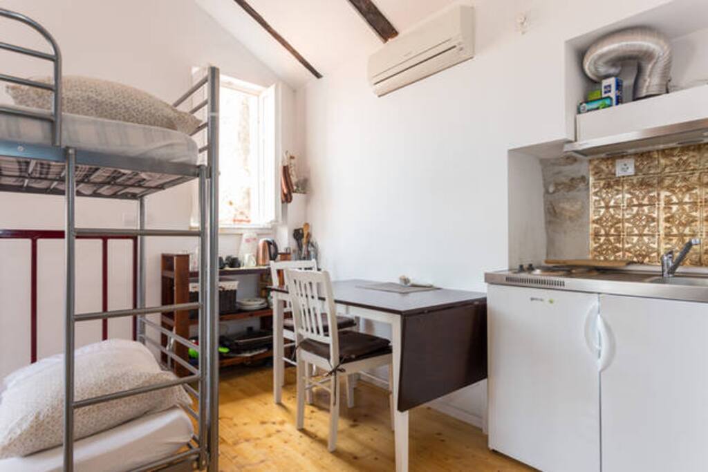 small kitchenette and cool air conditioning