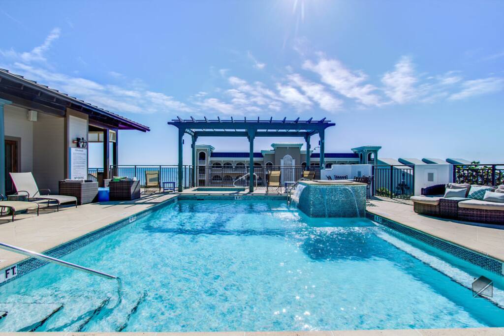 Enjoy Gulf views from your rooftop pool.