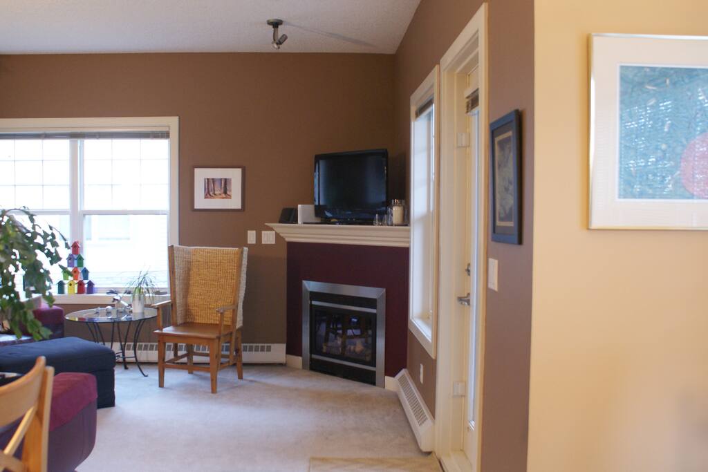 Bright living room with door to balcony