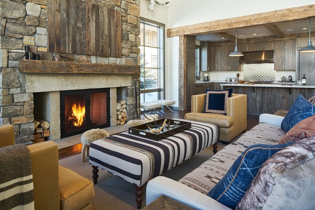 Living room, wood burning fireplace
