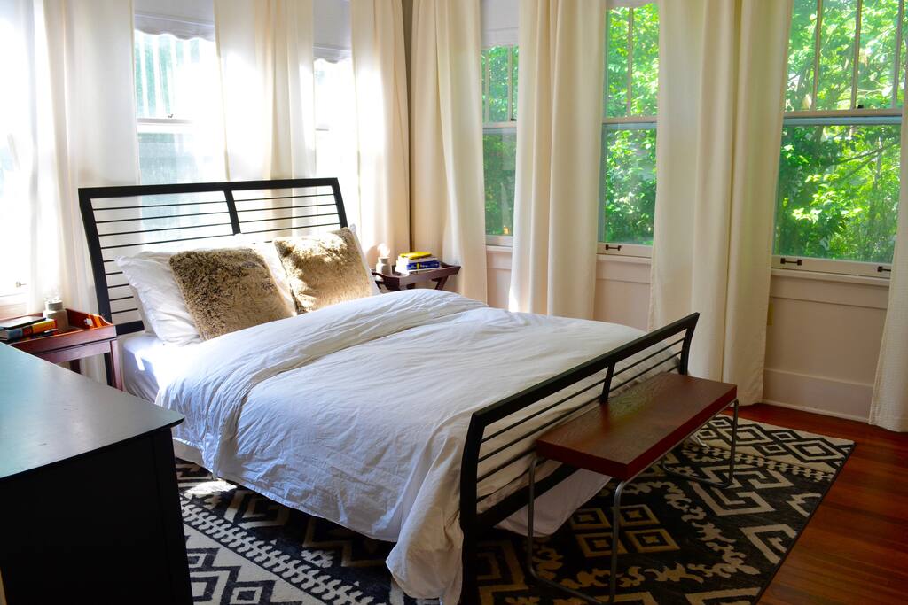 Light-filled bedroom with comfy Casper mattress.