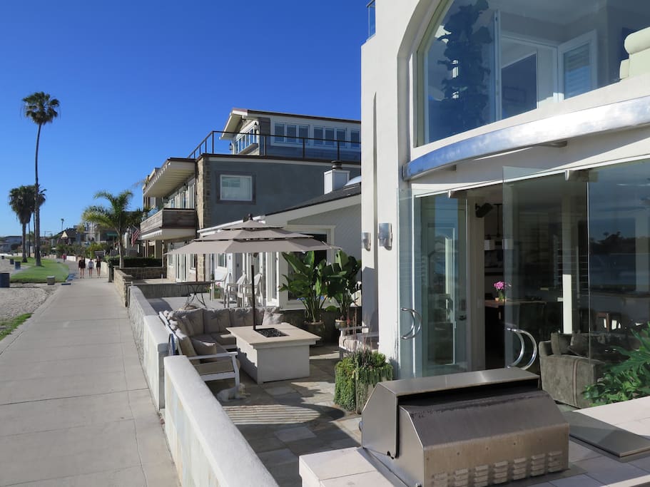 Private patio on bayside boardwalk