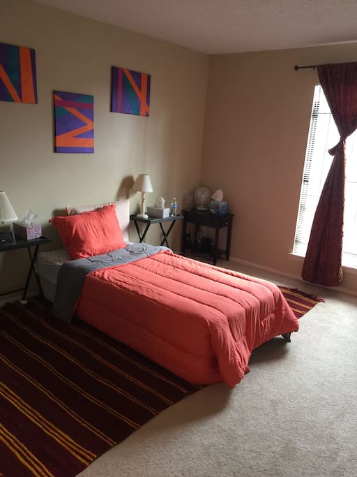 This bedroom is downstairs with Private bath and nice size closet