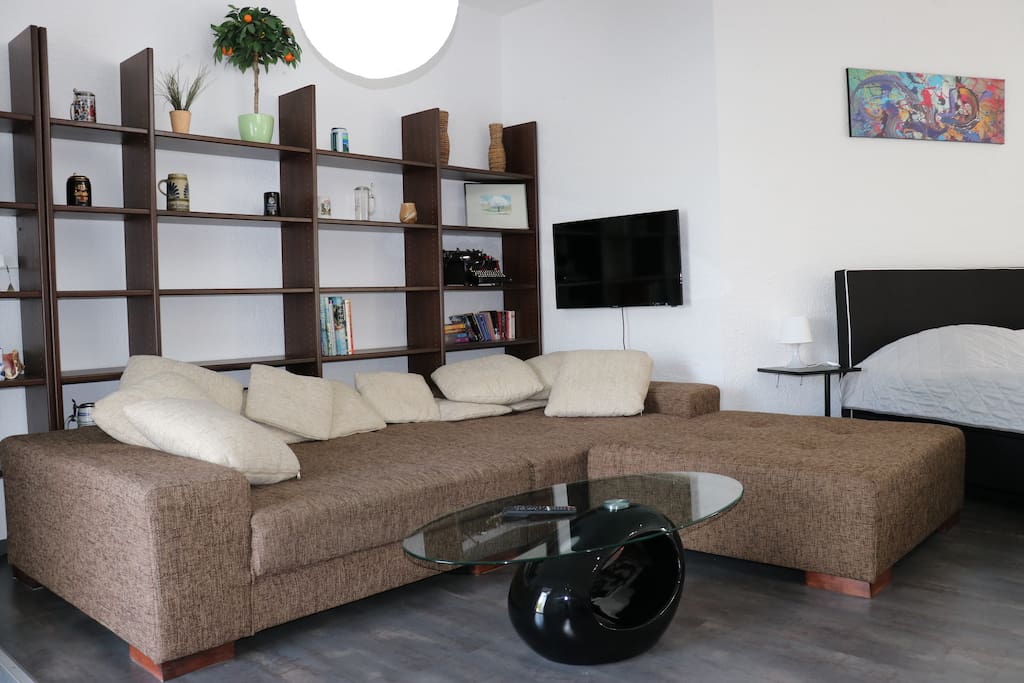 super cozy big sofa: in case you are a group of 5, one can sleep easily on the sofa and we make it a sofa bed