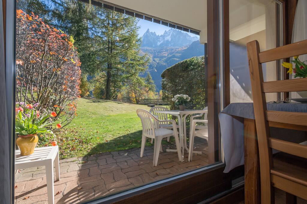 View of mountains from sofa bed