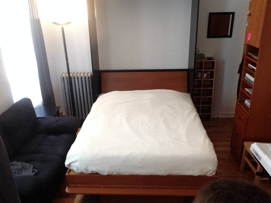Queen murphy bed with new 8" memory foam mattress.
