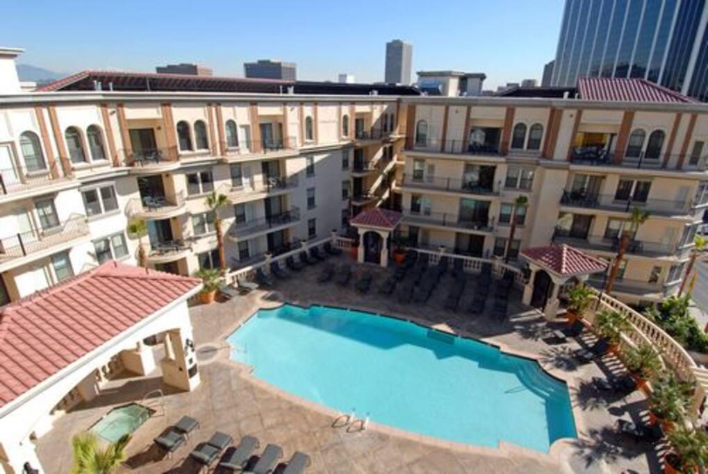 Resort style living with heated pool and hot tub