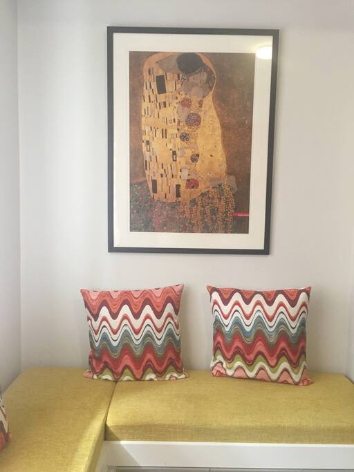 Bench in living/dining area