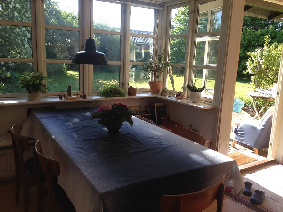 Livingroom. Great place for dinning, chatting, playing boardgames, writing, looking out through the windows...
