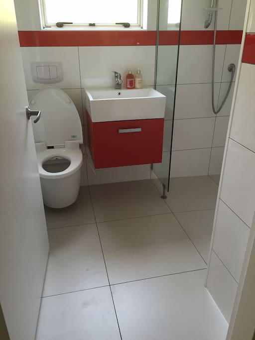 Downstairs bathroom with easy access shower