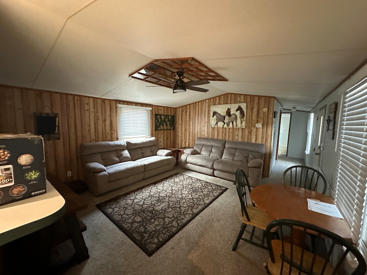 Კომფორტული მისაღები ოთახი დიდი ტელევიზორით