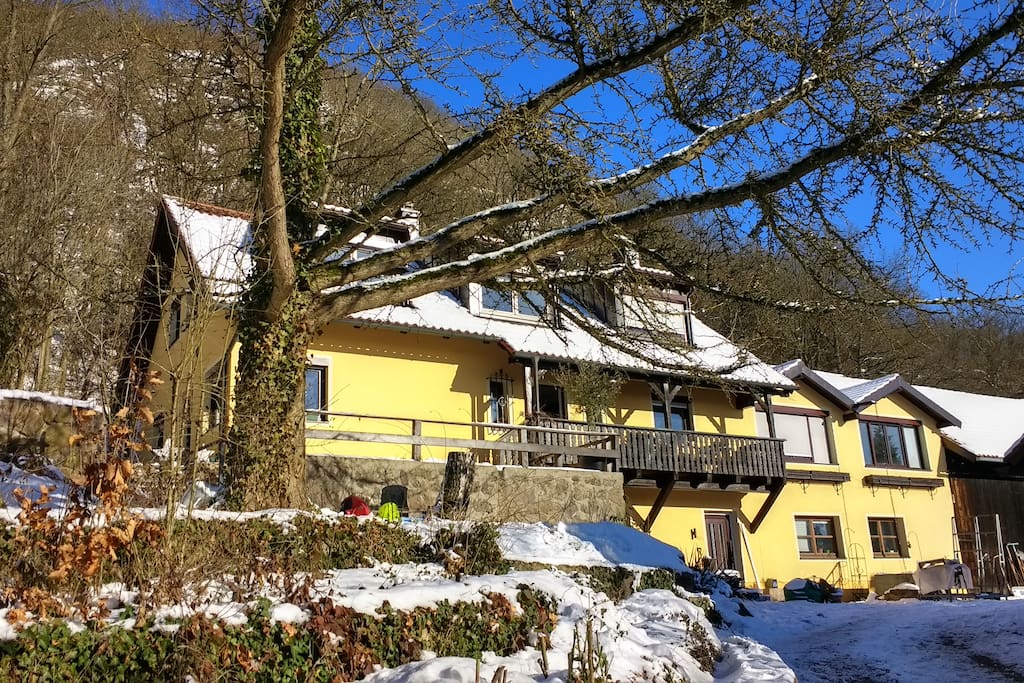 Privater Eingang mit Sitzbank und Grill
