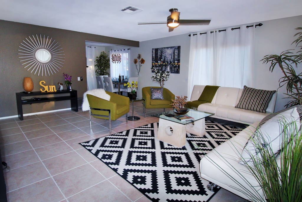Living room includes 2 sofas/futon beds