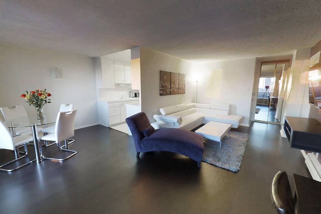 living room with 55in Smart tv
