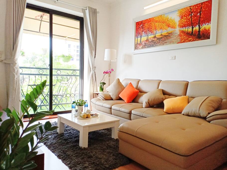 The living room with a large sofa. You can have a great sleep here