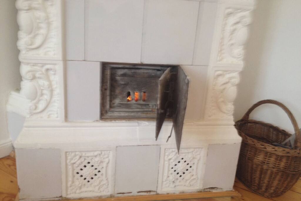 Cozy fire in the old Berlin chimney