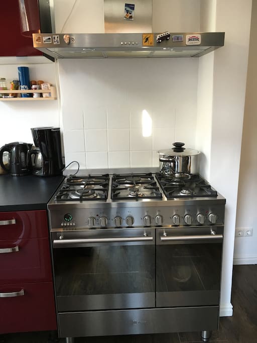 Large kitchen stove.