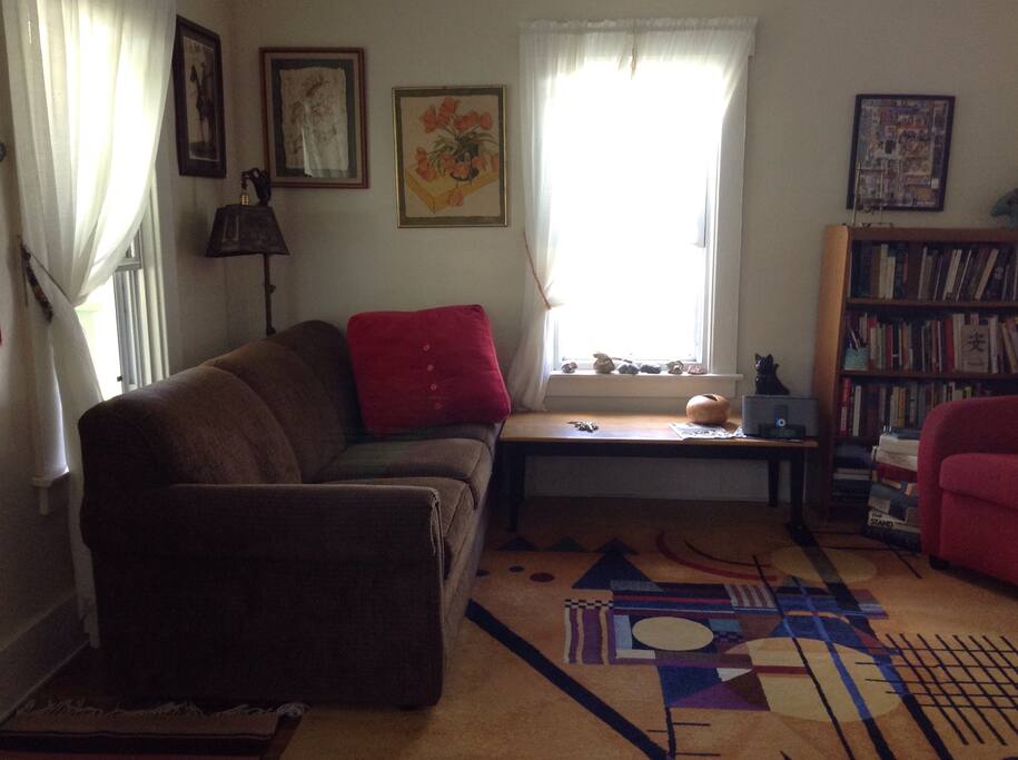 Living room, cozy in the winter and breezy in the summer.